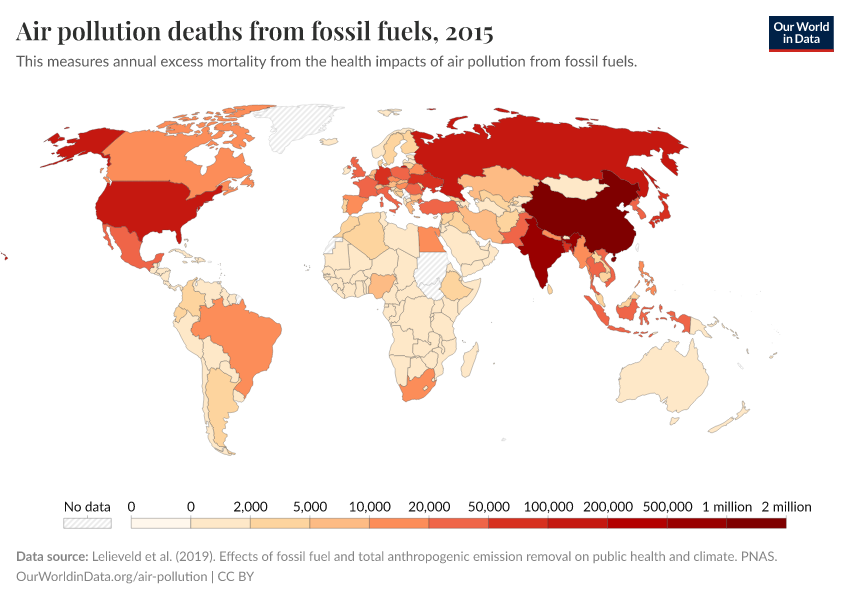 Air pollution deaths from fossil fuels
